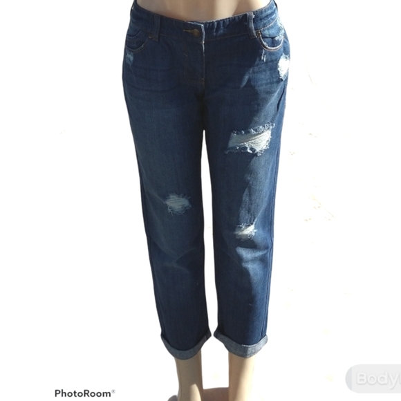 Cropped Distressed Blue Jeans Size 24 - Picture 2 of 7